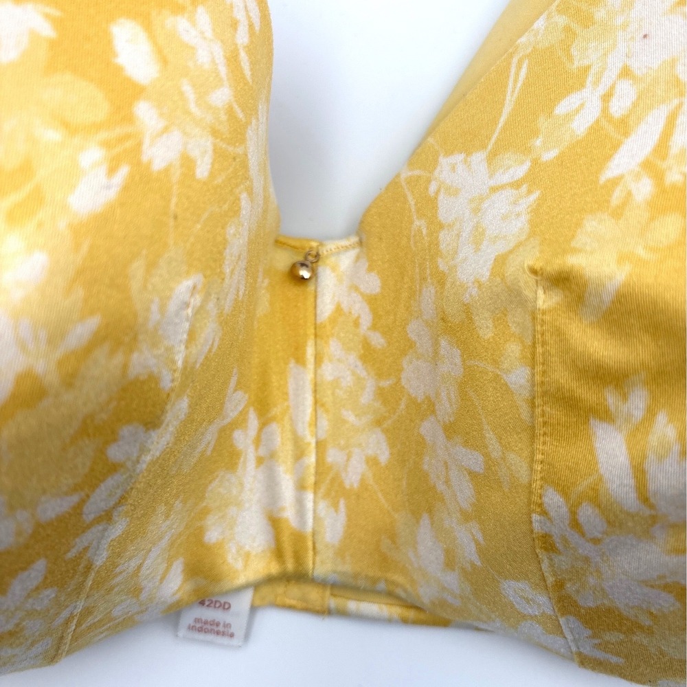 Cacique Yellow Floral Lightly Lined Balconette Bra 42DD Underwire Adjustable - Picture 3 of 10
